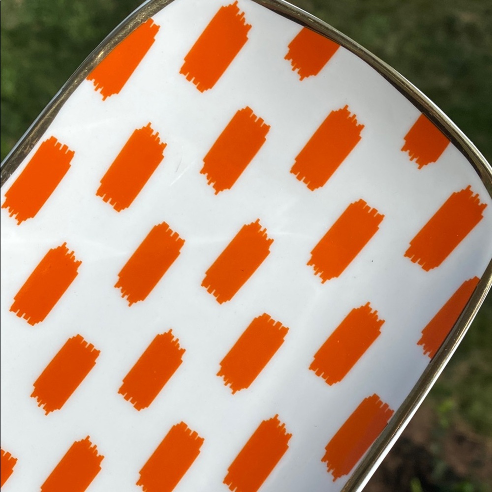 C. Wonder Rectangular Orange and Gold Trim catch all Dish